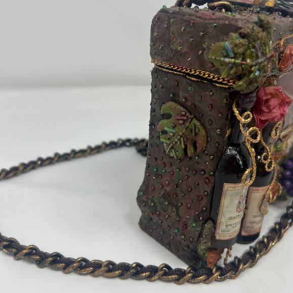 Mary Frances, Wine Themed Crossbody bag with Chain strap and intricate detail - Picture 6 of 13
